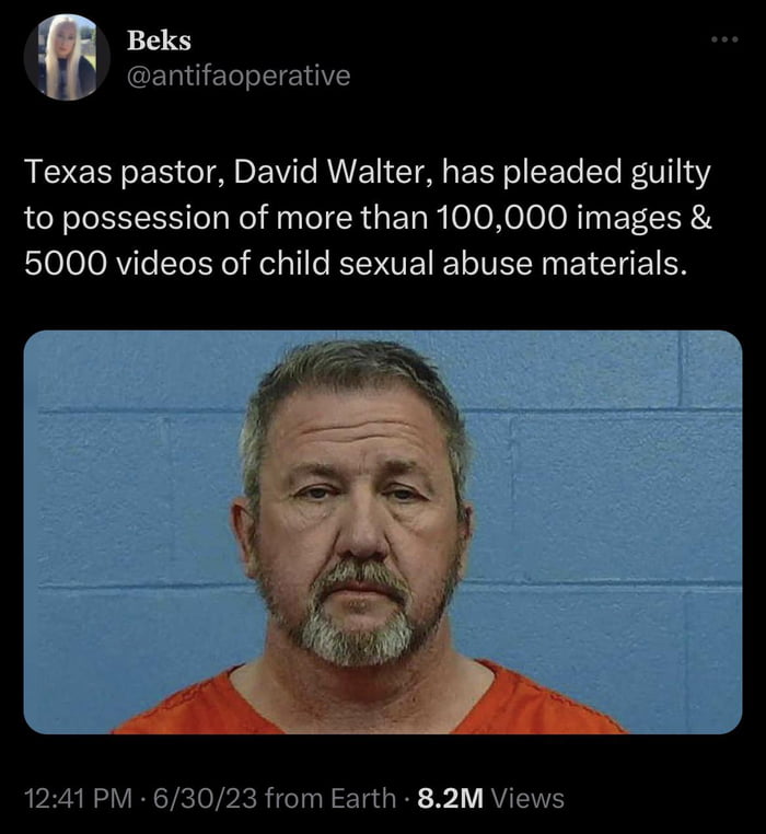 Texas pastor, David Walter, has pleaded guilty to possession of more ...