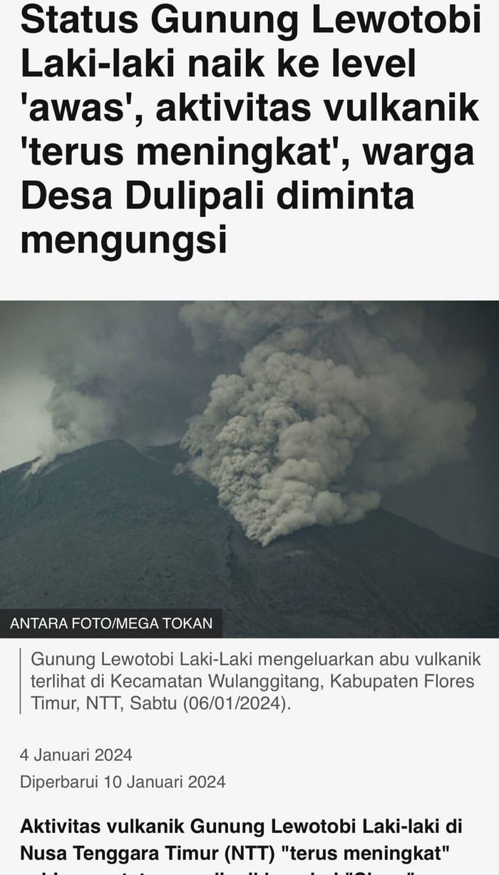 Mount Lewotobi (Indobesia) status raised to 'alert' level, volcanic ...