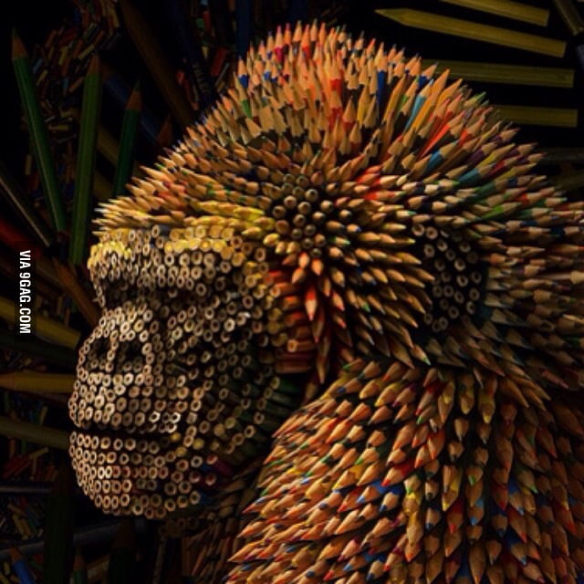 Gorilla made out of colored pencils. 9GAG
