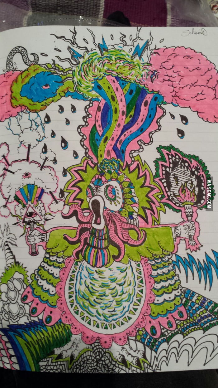 My friend makes trippy drawings Here's one of them - 9GAG