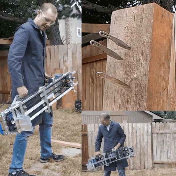 Dude built a magazine fed automatic knife throwing machine... Noice 9GAG