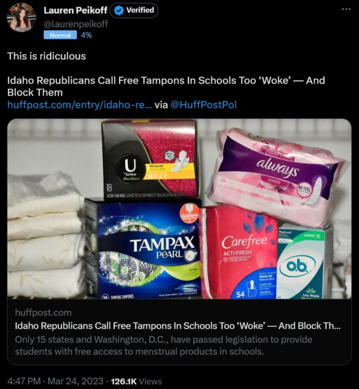 Free tampons? Too f**king woke. 9GAG