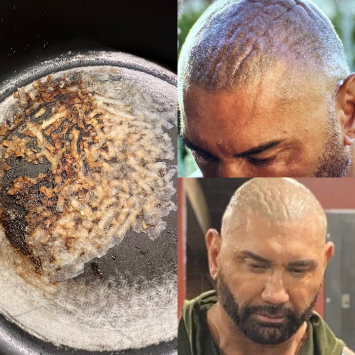 I burned my dinner and now my pan looks like the back of Dave Bautista