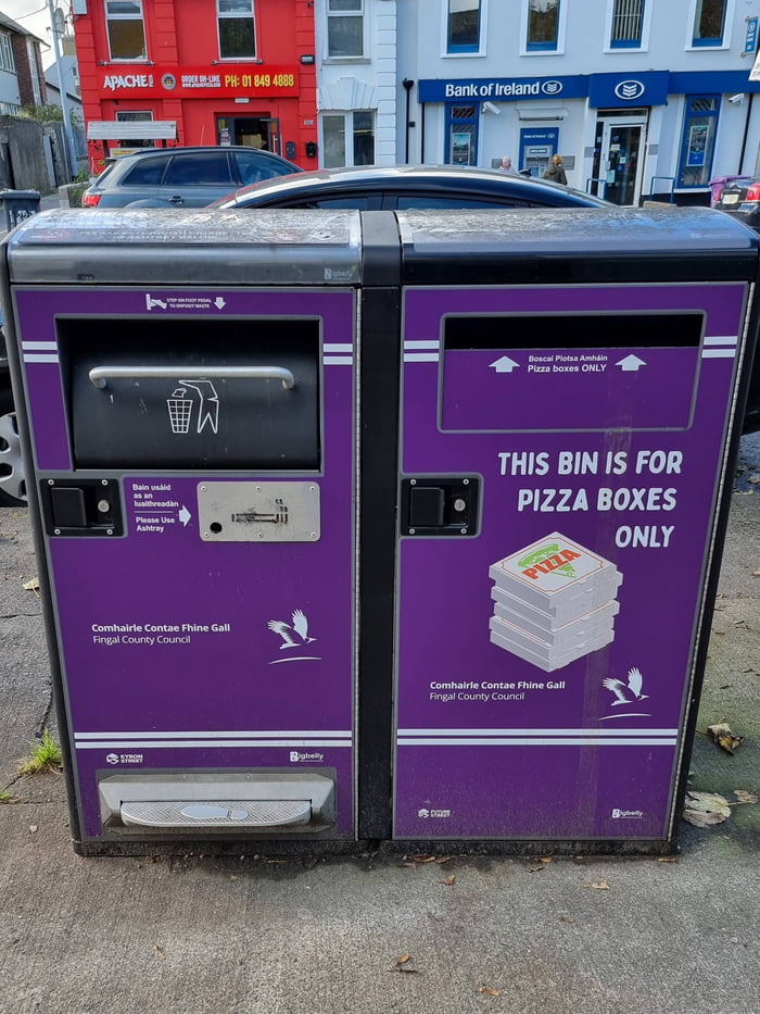 This town in Ireland has bins specifically for pizza boxes. 9GAG