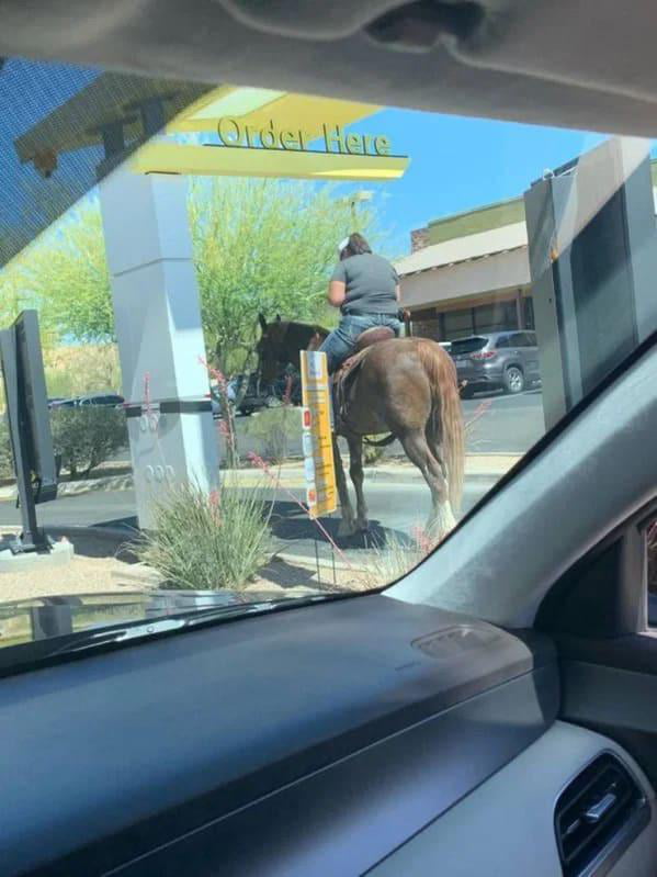 Ever ridden a horse through a drive through? - 9GAG