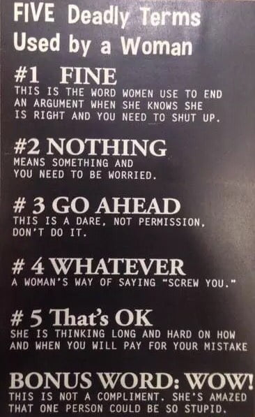 Five deadly terms used by women. - 9GAG