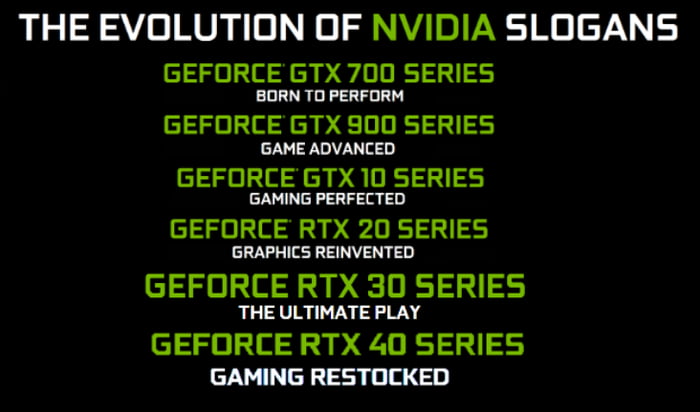 NVIDIA GEFORCE Slogans.. Wonder what the 40 Series is gonna say - 9GAG