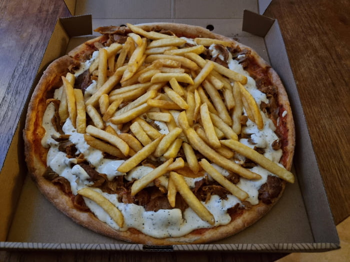 Kebab pizza with fries on. 9GAG