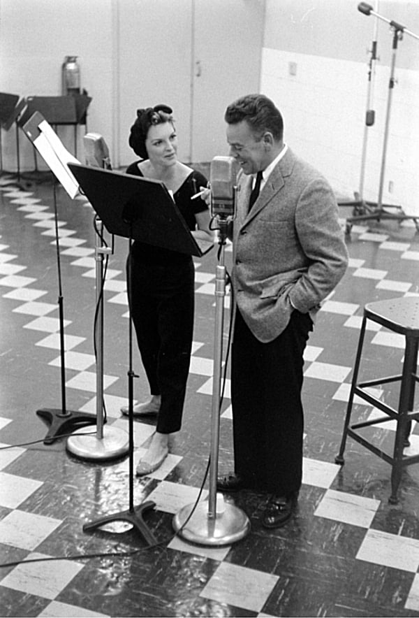 Singer Julie London with bandleader Les Brown during a recording ...