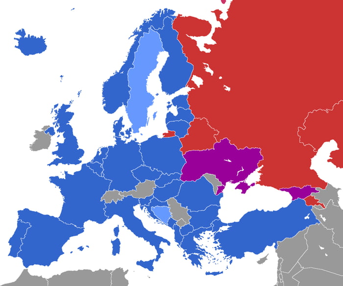 (Updated map) Blue: NATO members. Light blue: countries in the process ...