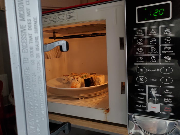 How long do i need to leave my sushi in the microwave? Im trying it for