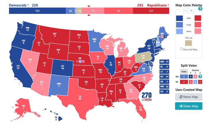 Current election map based on State-by-State polling since December ...