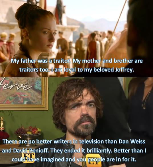 Peter's reaction to Season 8 sounds like Season 2 Sansa - 9GAG