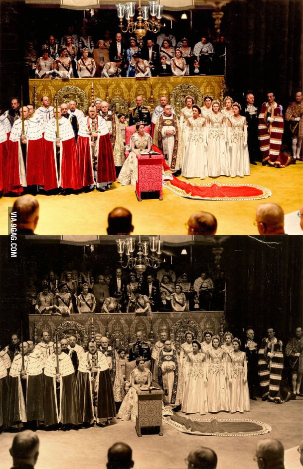 Colourised Photo of the Coronation of Queen Elizabeth II - 9GAG