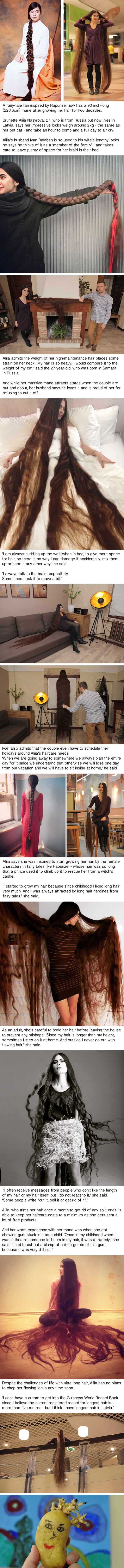 She's a real life Rapunzel! Fairy-tale fan, 27, has hair 2.3 meters long after refusing to chop her tresses for 20 years