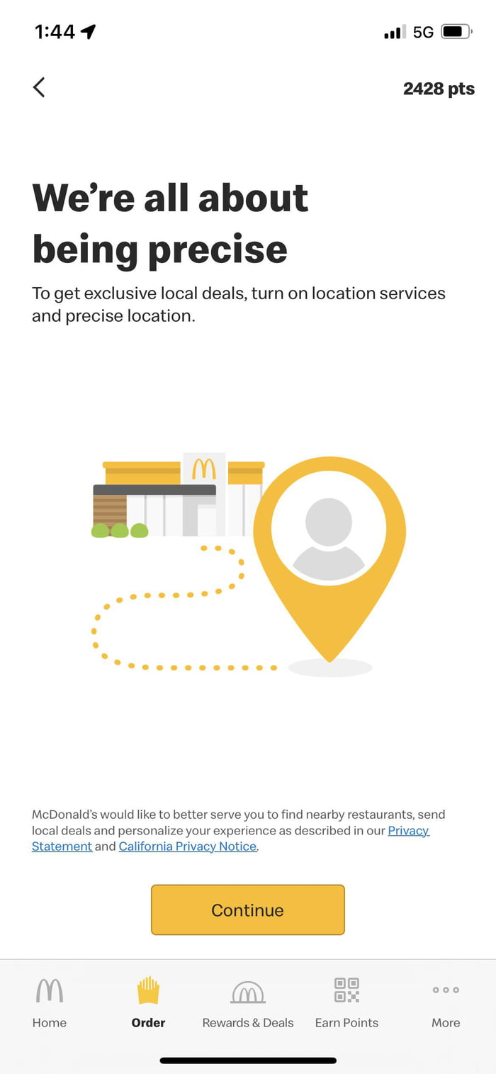 The McDonald’s app forces you to select “Always allow” for your precise