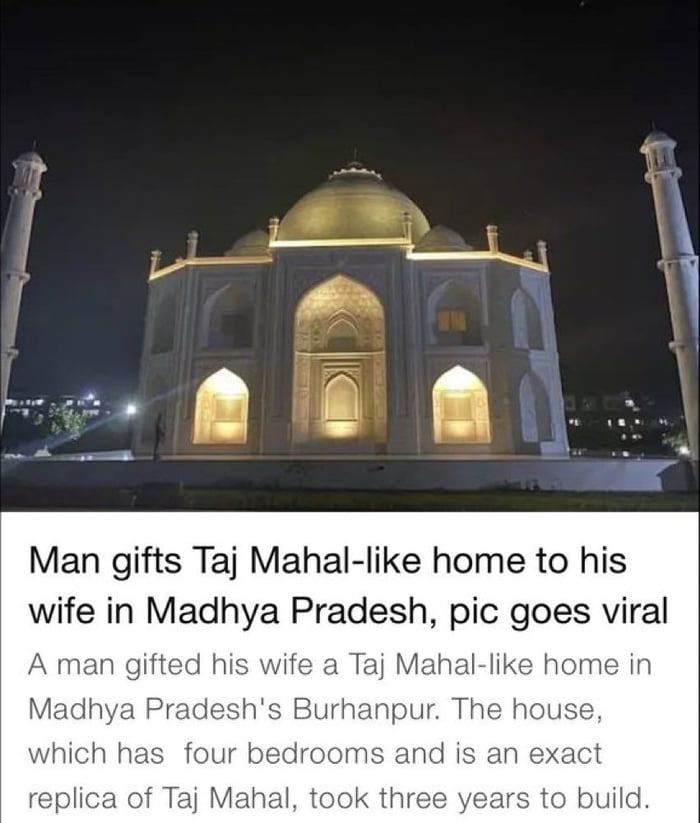 Madhya Pradesh man builds Taj Mahal-like home for wife in 3 years, it has  29-foot dome | Trending & Viral News
