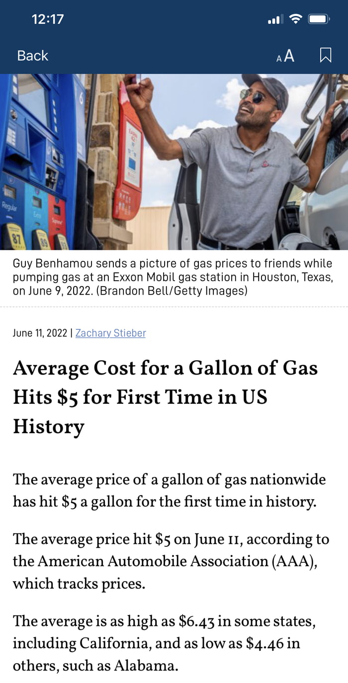 AVERAGE Cost For A Gallon Of Gas Hits 5 For First Time In US 