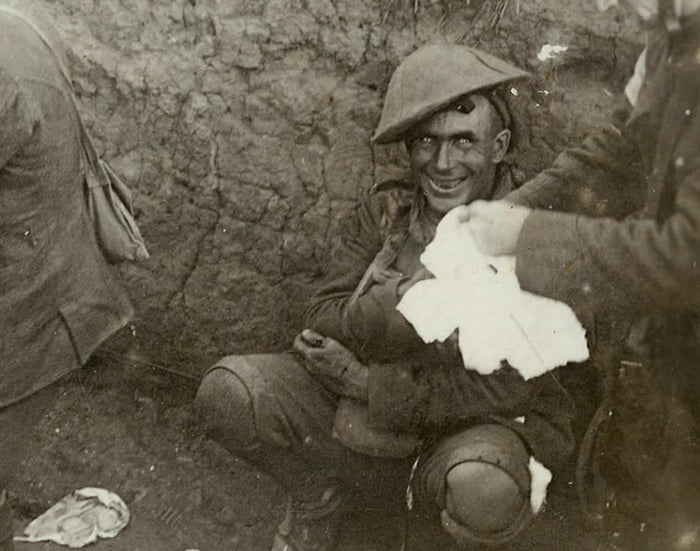 Taken in the trenches of WWI, a shell-shocked soldier. circa 1916. - 9GAG