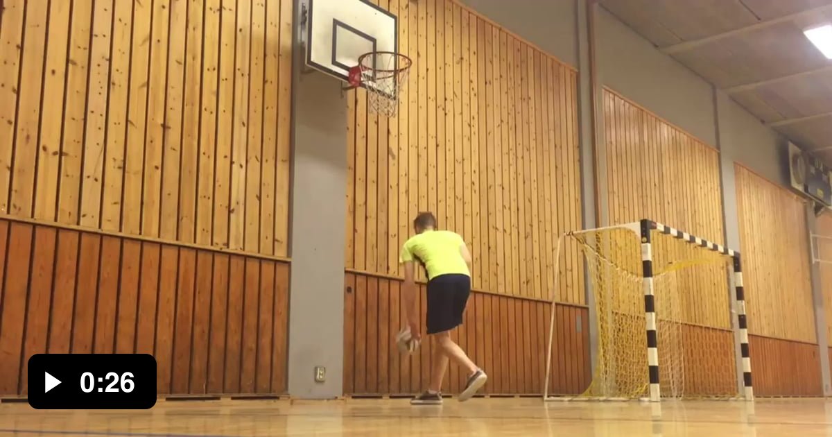 Guy kicks soccer ball into basketball hoop while standing inverted. 9GAG