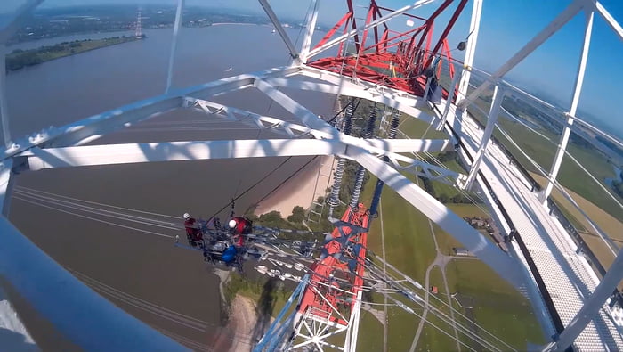 Working on a 227 meters tall electric pylon in germany. - 9GAG