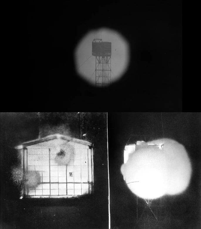 A 1950s atomic test 'shot cab' glowing through the solid walls before ...