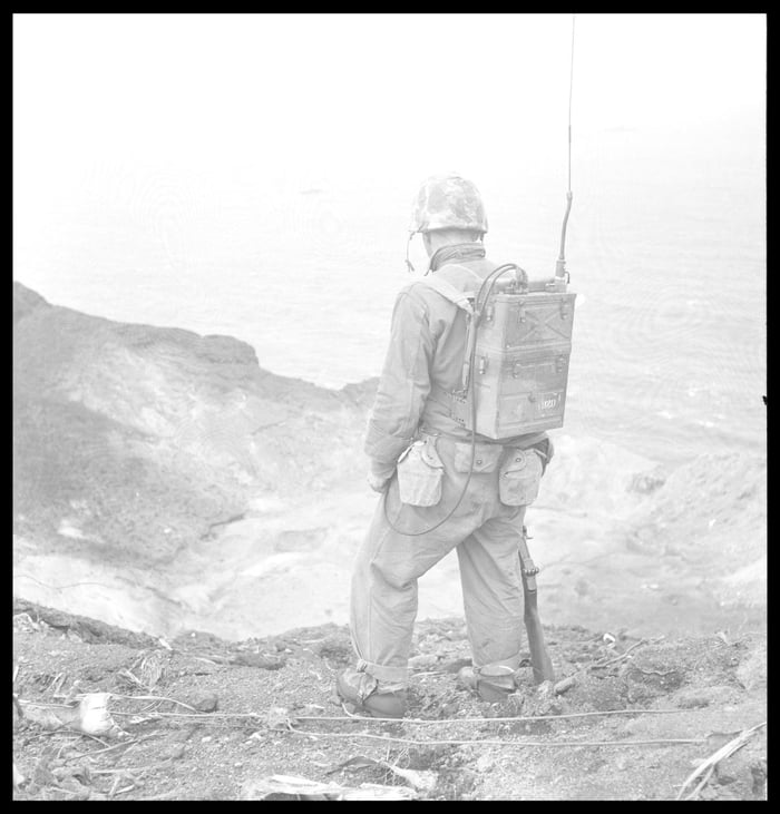 Pfc Raymond Jacobs F Company 2/28 Marines, 5th Marine Division stands ...