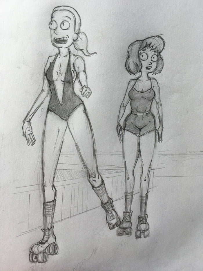 I drew Summer and Tammy as 80's roller-girls. (original pic in comment...