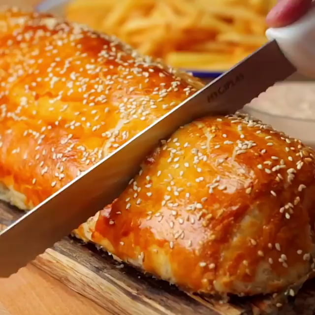 Today's Twisted food video bacon cheeseburger wellington with pretzel