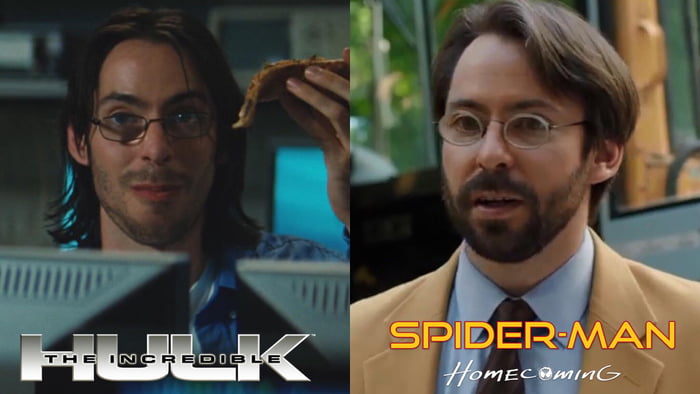 WTF: Did you know the college student in the lab in the Incredible Hulk is  also Peter's teacher in Spider-Man Homecoming? - 9GAG