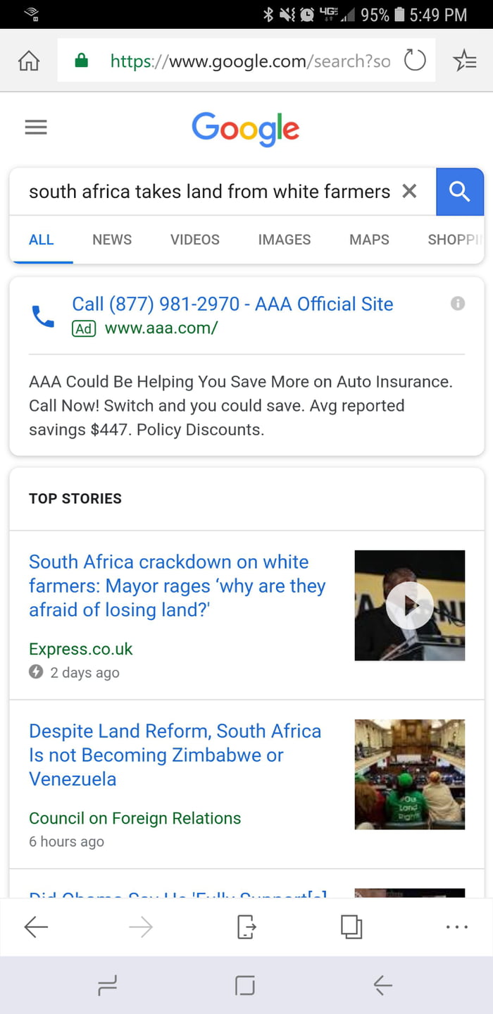 I googled "south africa takes land from white farmers" first thing