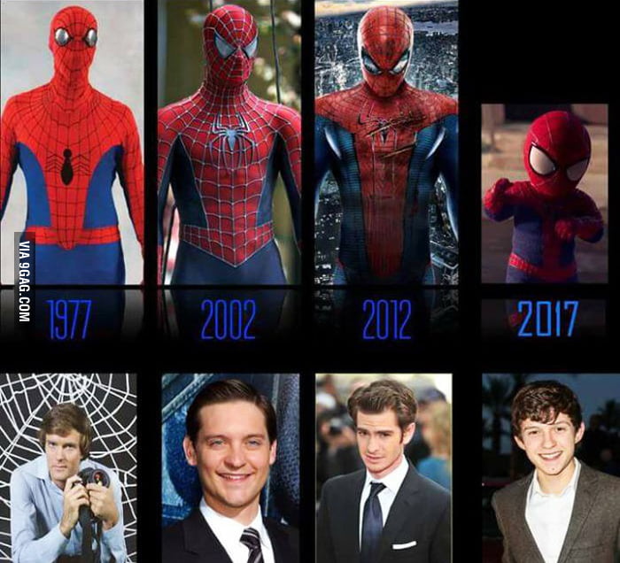 spiderman-main-character-1977-2002-2012-2017-9gag