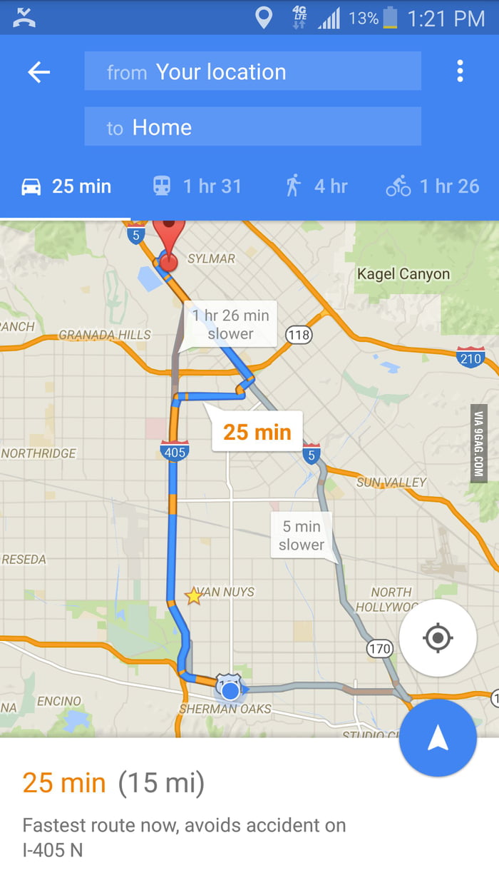 One Mile From My Location Thanks God I Turned On The Google Maps. Otherwise It Was Going To Take Me 1:30  Hrs To Drive The Last Mile To My House Lol. - 9Gag