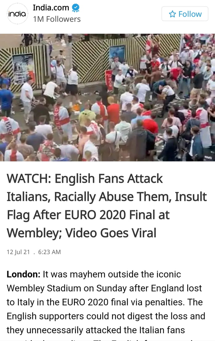 English fans Attack Italian fans after losing the final 9GAG