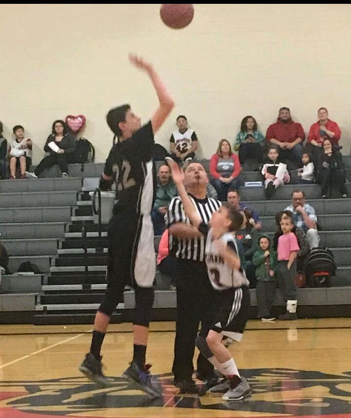 The opening tip at my little brother's 7th grade basketball game last