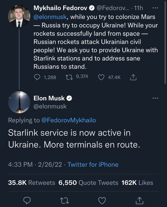 Ukrainian Deputy Prime Minister Asked Elon Musk To Activate Starlink In ...