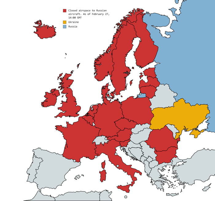 European nations that closed their airspace to Russian aircraft - 9GAG