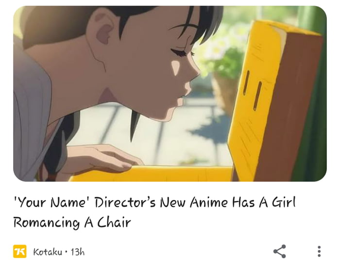 Your Name' Director's New Anime Has A Girl Romancing A Chair