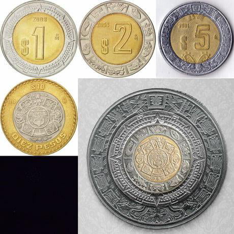 If the Mexican 1 2 5 and 10 Peso coins are aligned they