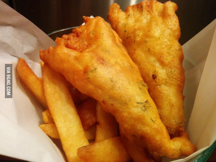 Lemon, dill and beer battered fish and chips. 9GAG