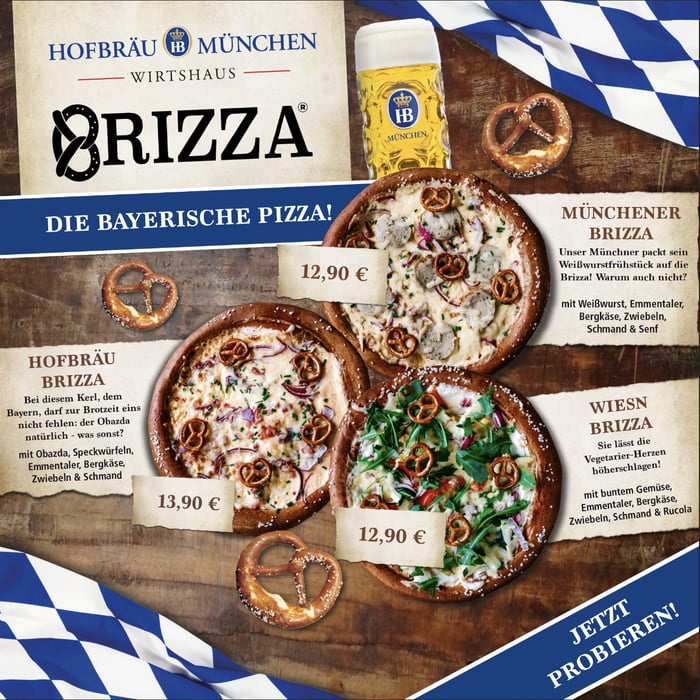 In Germany There Is A Pizza With Pretzel Dough Called Brizza Pizza