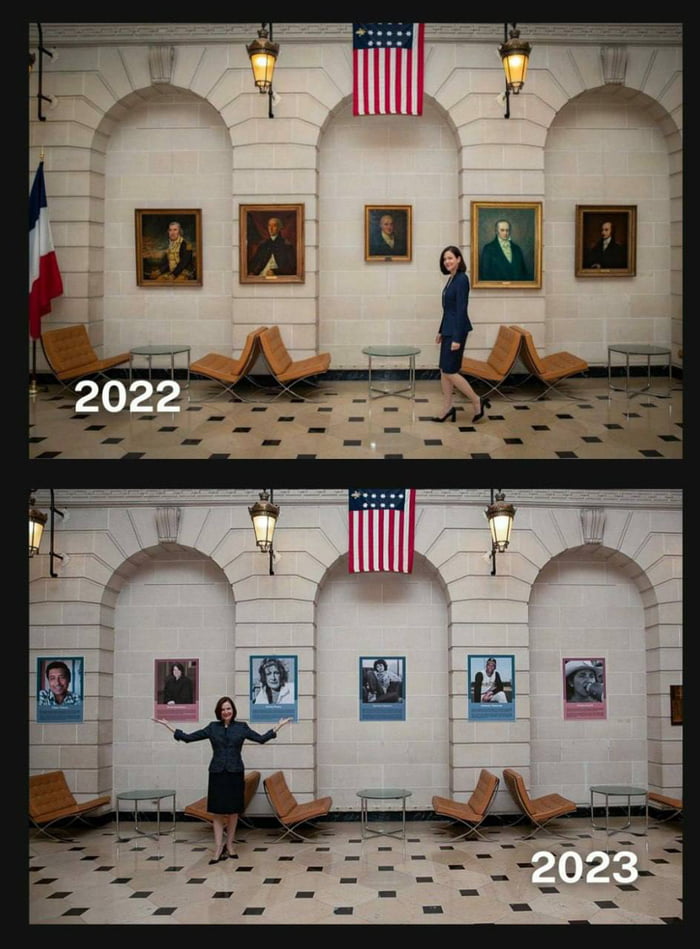 U.S. Ambassador to France Denise Bauer replaced historical portraits of