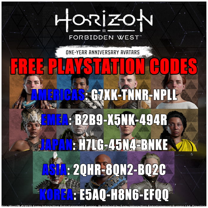 Redeem These Codes On PlayStation To Get 11 Free Horizon Forbidden West Avatars 9GAG