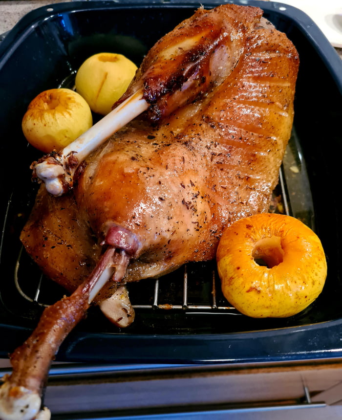 Oven roasted goose half with apples 9GAG