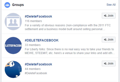 #deletefacebook has some active members in active facebook groups... Oh ...