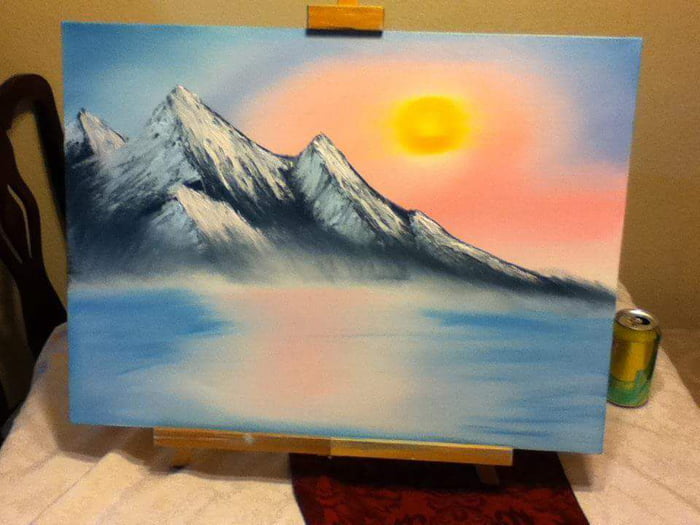 First Painting Following Bob Ross' Tutorial   9GAG