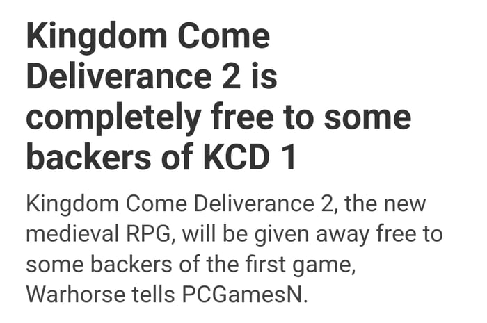 KCD 2 is free for those who initially backed KCD 1 on kickstarter - 9GAG