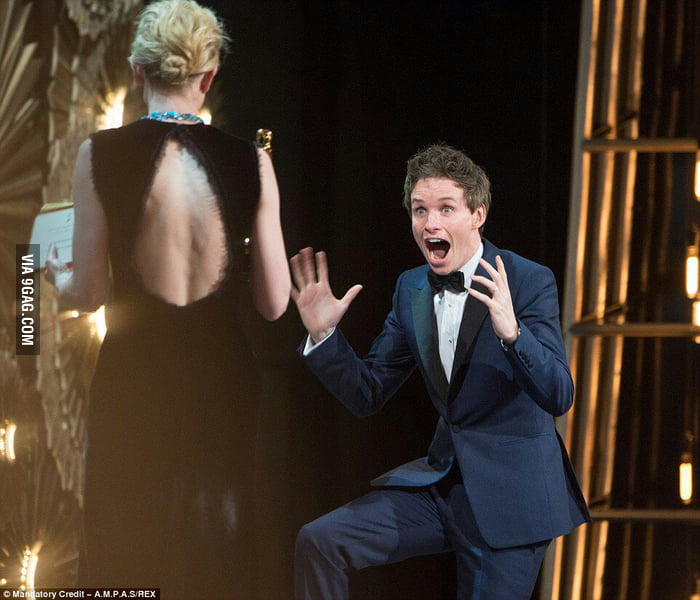 Eddie Redmayne after hearing he won the Oscar for Best Actor - 9GAG