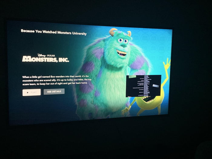 The placement of the miniature in the Monsters Inc. suggestion screen is a  hilarious attention to detail : r/DisneyPlus