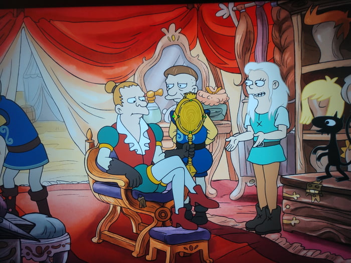 In disenchantment, one of the wig options is Fry's haircut. A little ...